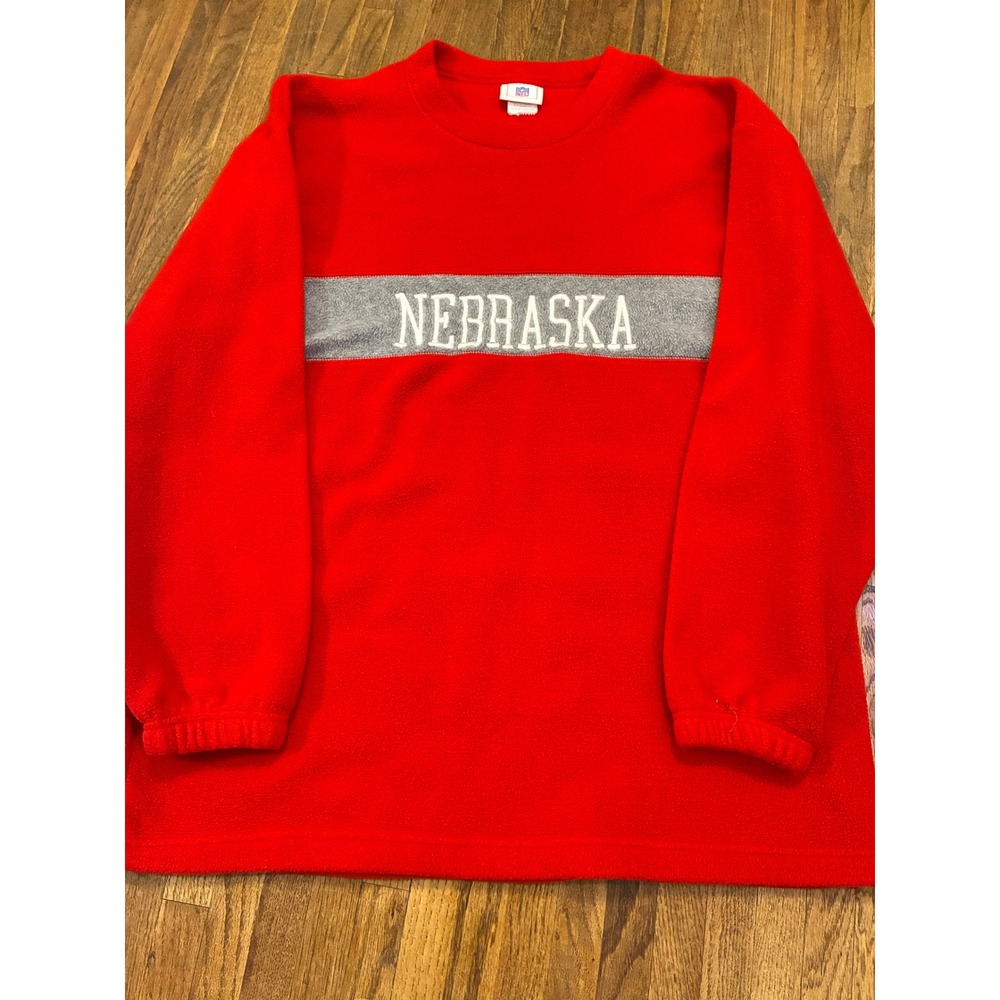 Vintage NFL Nebraska Cornhuskers Red Fleece Sweatshirt Embroidered Mens Large